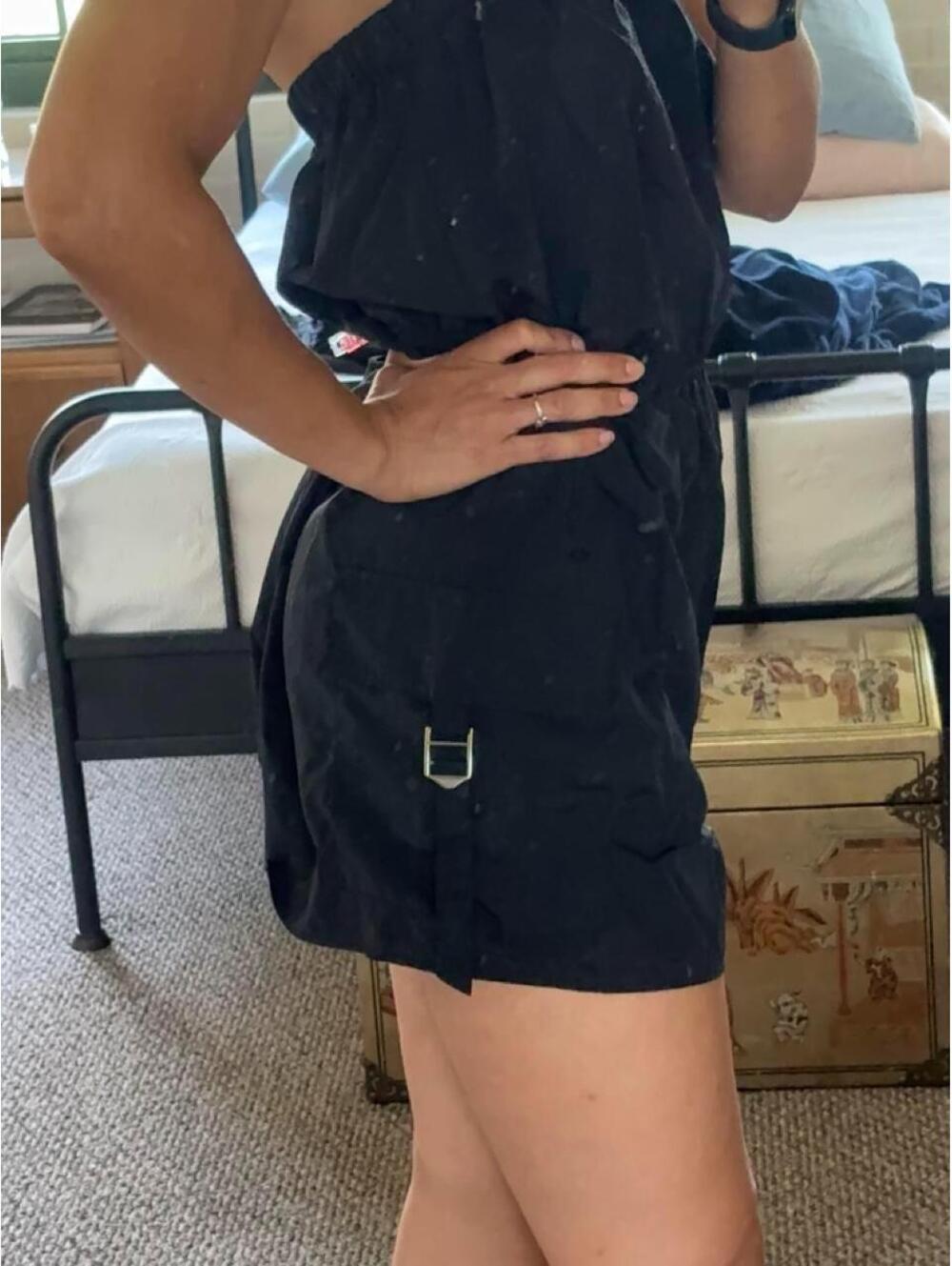 Derek Heart black Strapless Cargo Pocket Romper